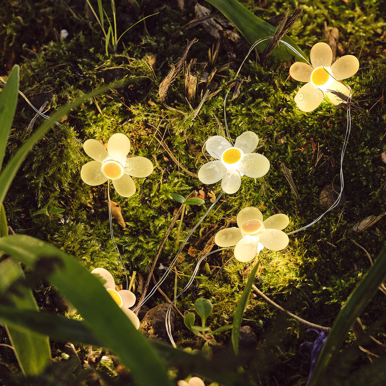 20er LED Micro Lichterkette außen rosa Blumen