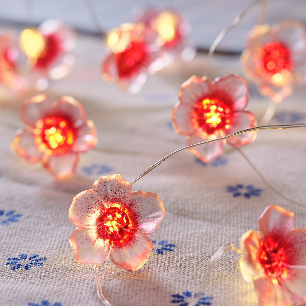 20er LED Micro Lichterkette außen pinke Kirschblüten