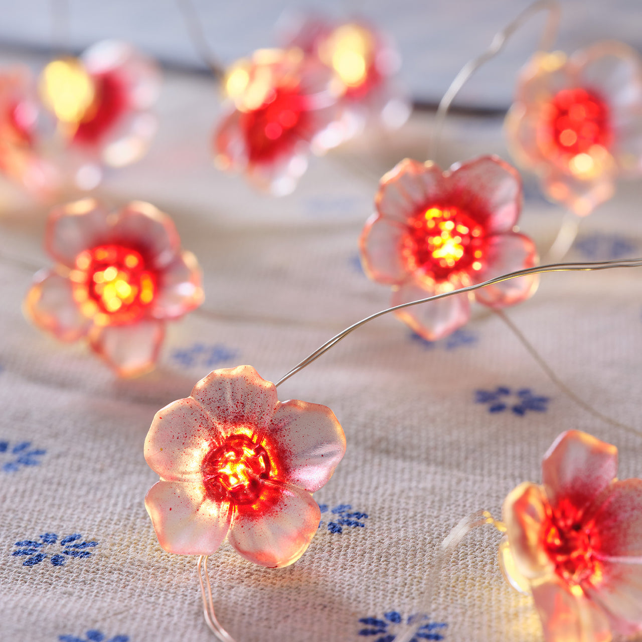 20er LED Micro Lichterkette außen pinke Kirschblüten