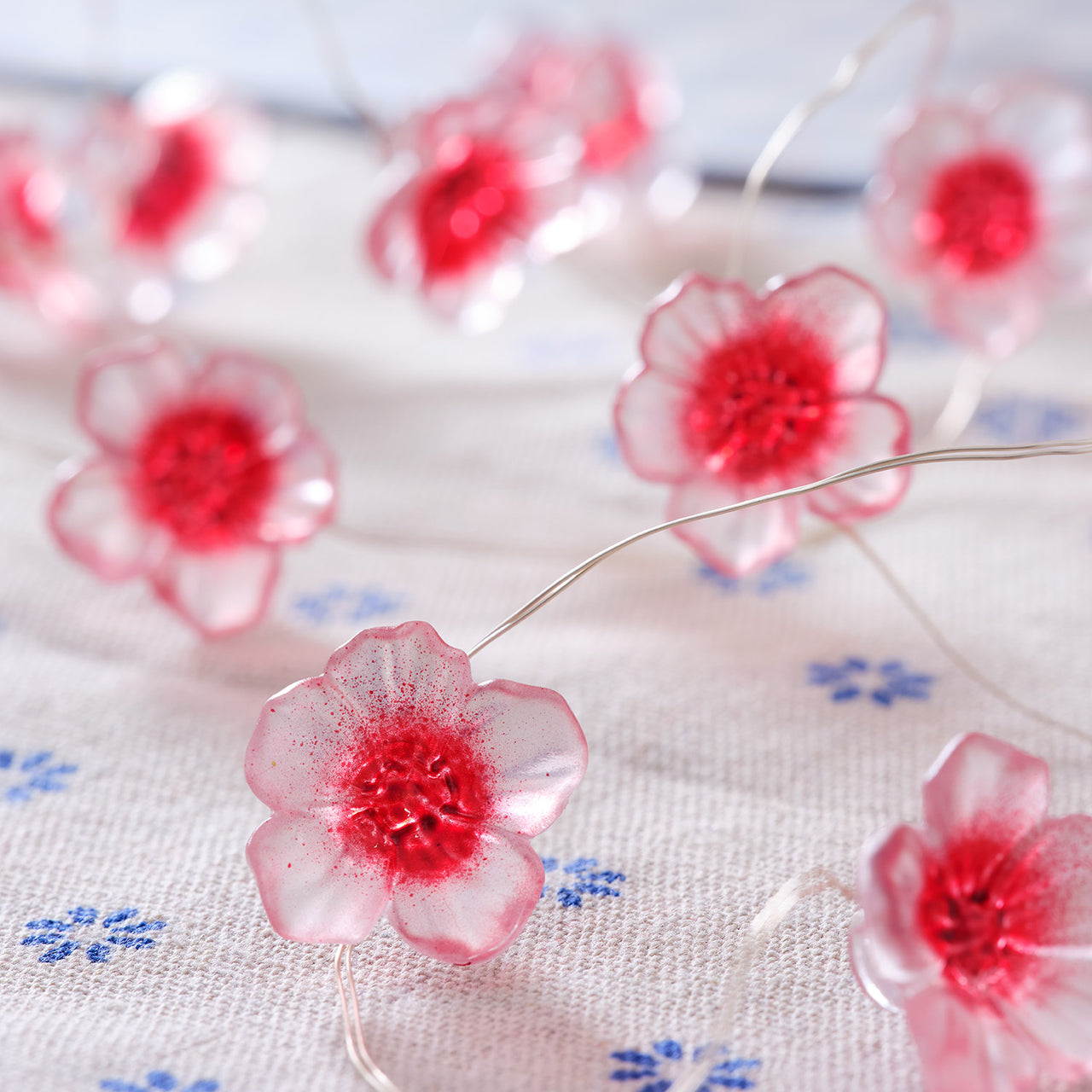 20er LED Micro Lichterkette außen pinke Kirschblüten