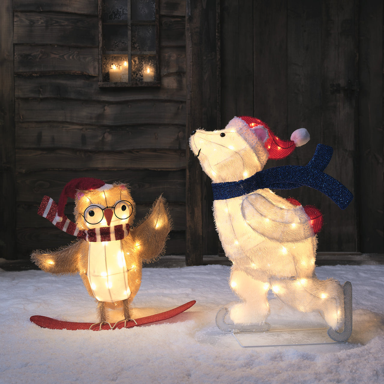 LED Weihnachtsfiguren außen Eisbär und Eule