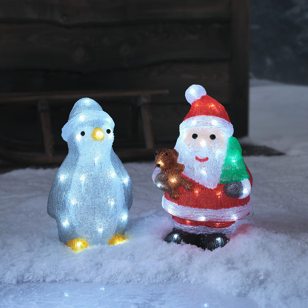 LED Acryl Weihnachtsmann und Pinguin