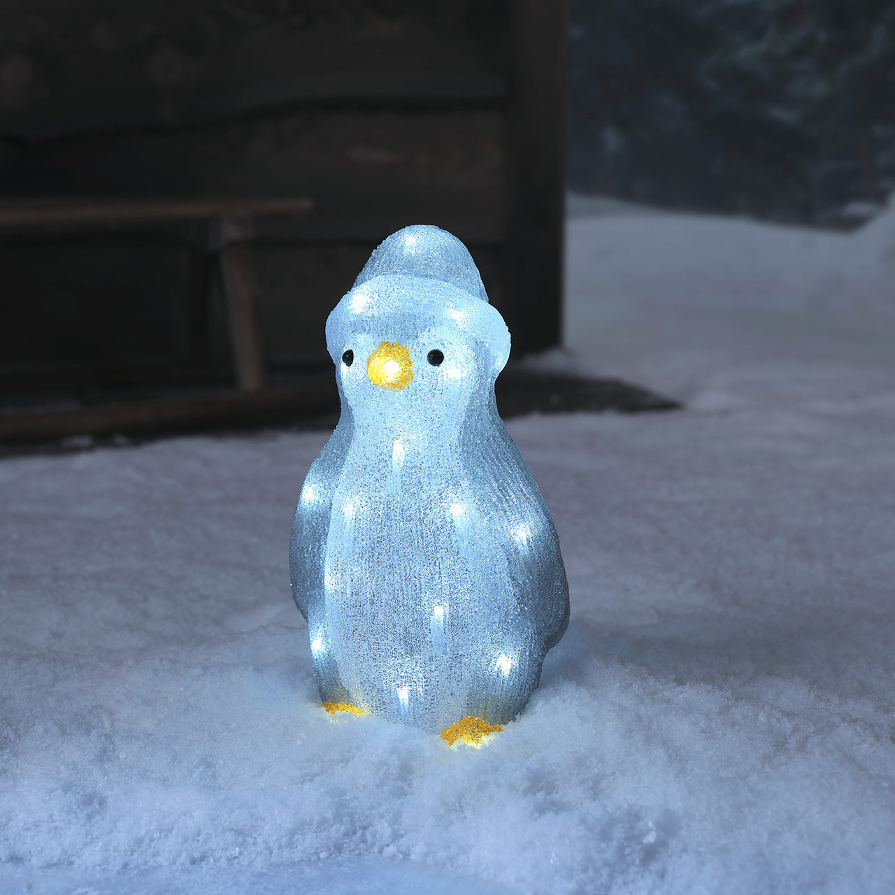 LED Acryl Weihnachtsmann und Pinguin