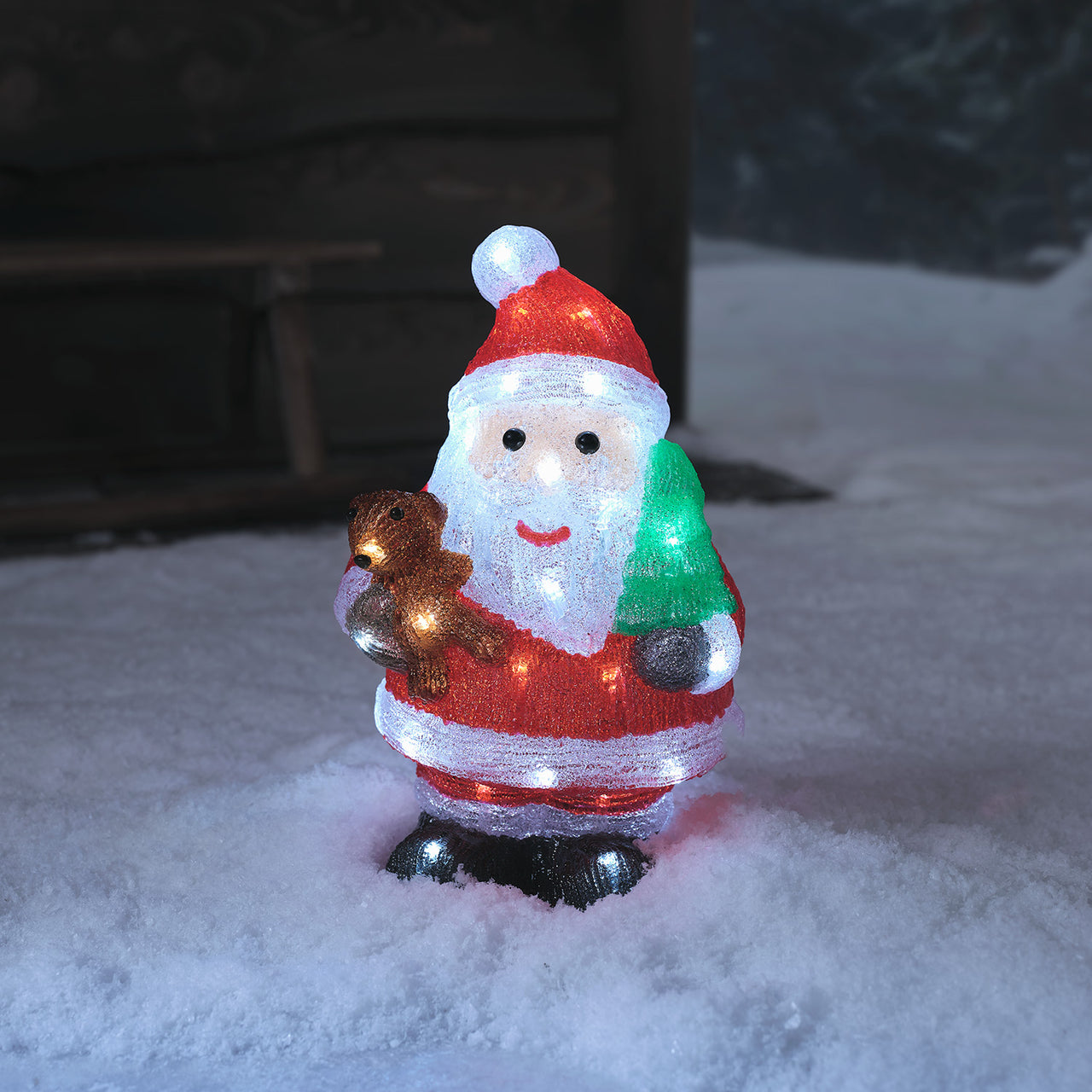 LED Acryl Weihnachtsmann und Pinguin