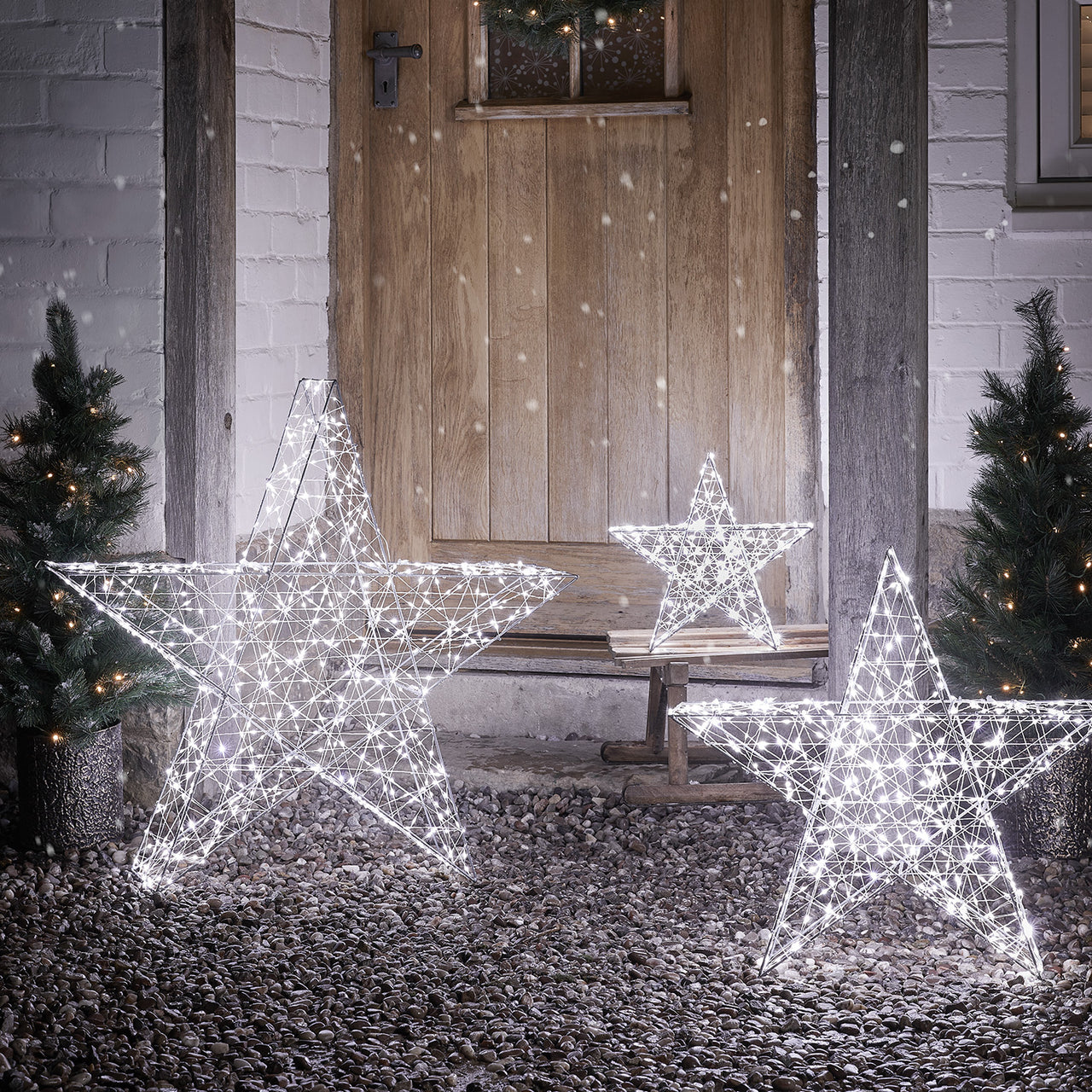 3er Set Bicolor Sterne – Weihnachtsdeko LED außen