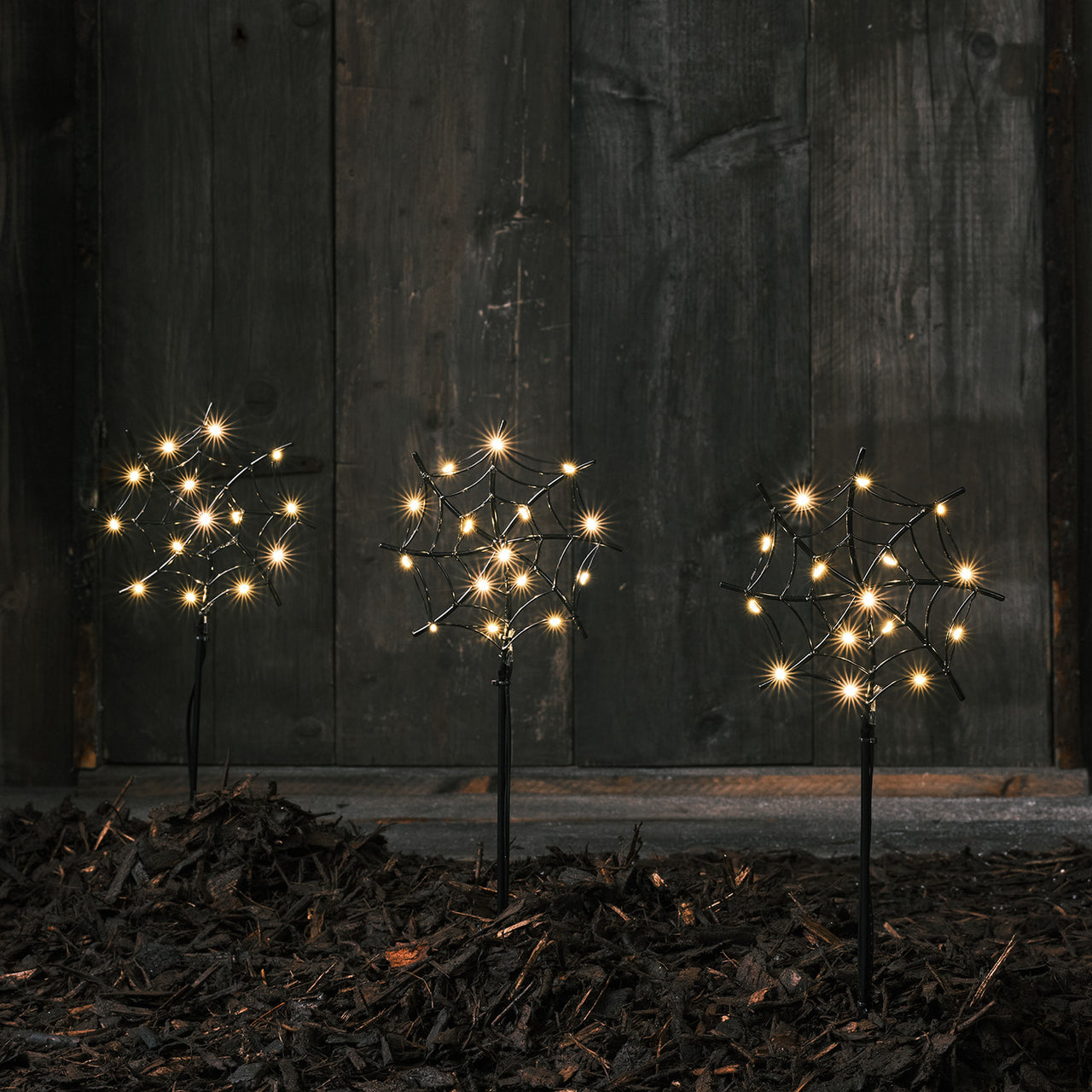 3er Set LED Halloweendeko Stableuchten Spinnweben