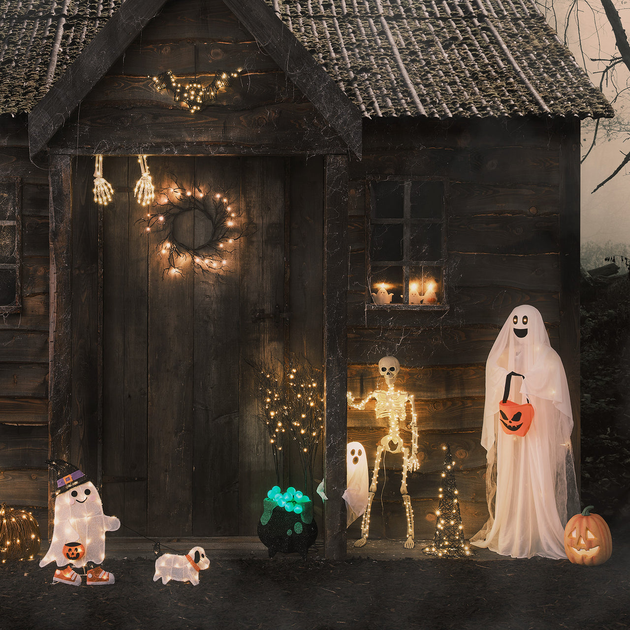 LED Halloweendeko Gibbons Geisterfamilie