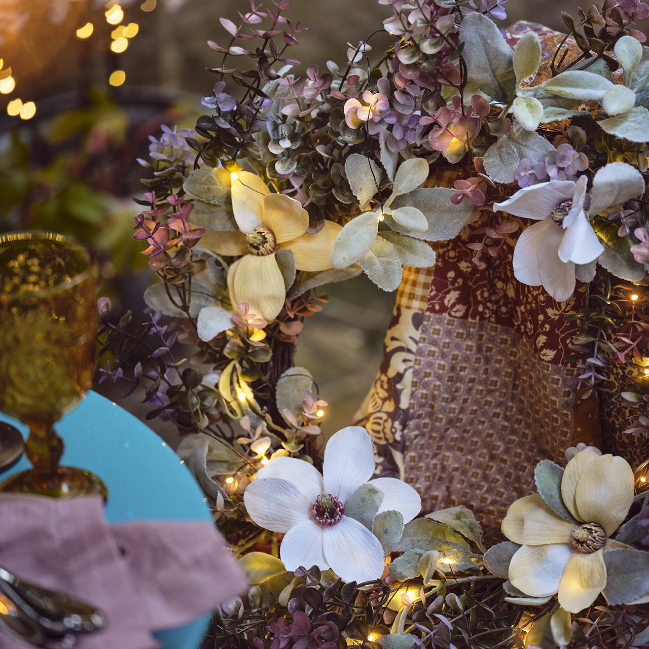 60cm Frühlingskranz Blumen mit Micro Lichterkette