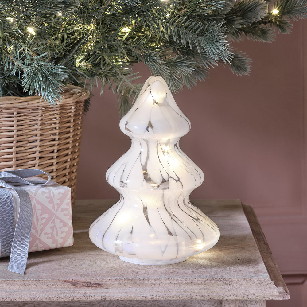 LED Glas Tannenbaum weiß gefleckt