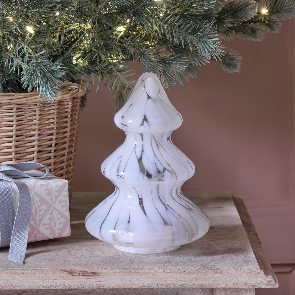 LED Glas Tannenbaum weiß gefleckt