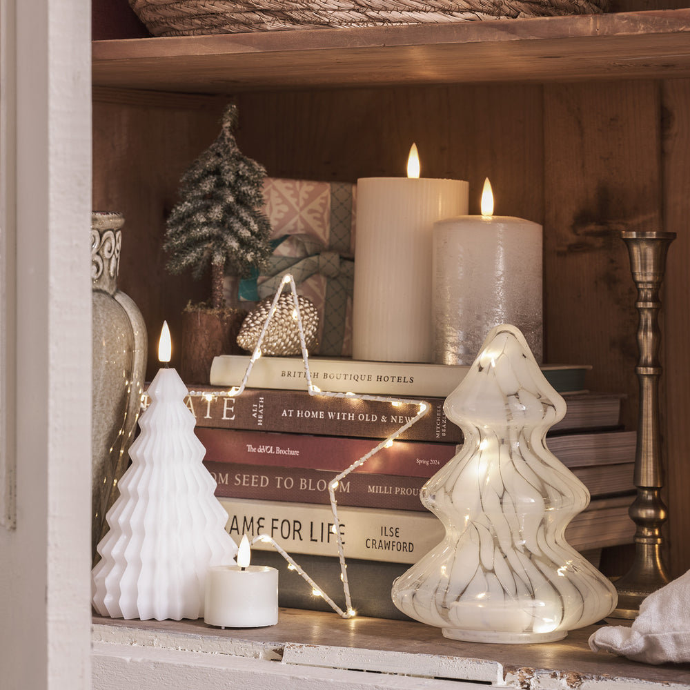 LED Glas Tannenbaum weiß gefleckt