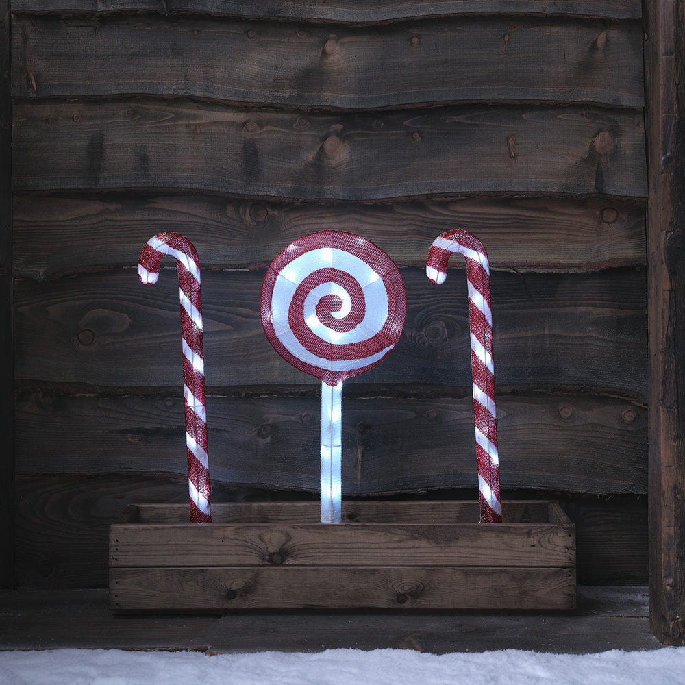 3er Set LED Stableuchten Zuckerstangen & Lollipop