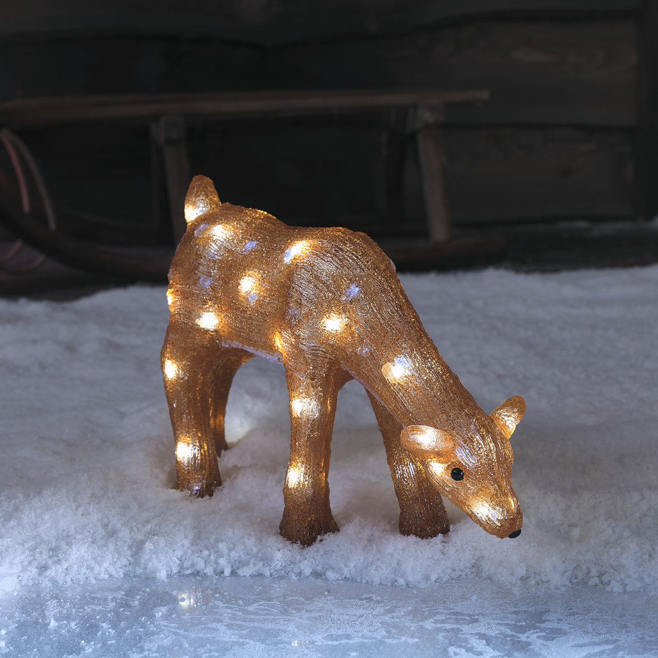 26cm LED Acryl grasende Rentier Mutter Weihnachtsfigur außen