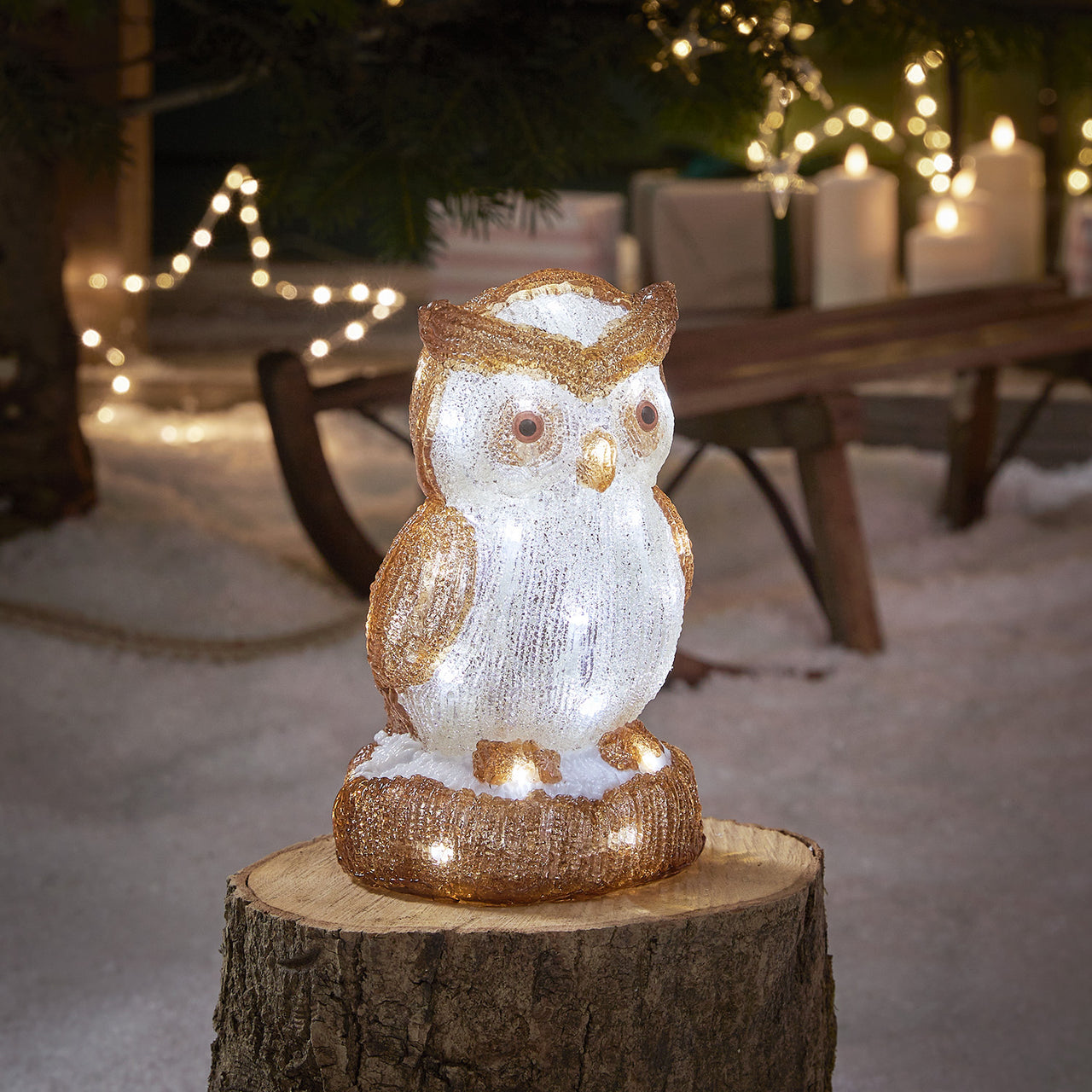 24cm LED Acryl Eule Weihnachtsfigur außen