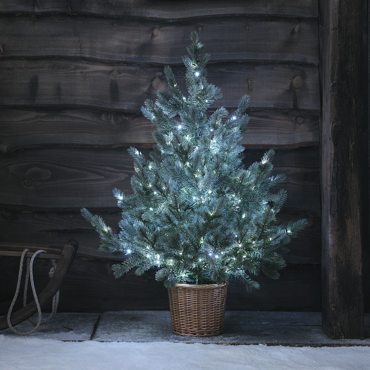 90cm Bicolor Micro LED Weihnachtsbaum im Rattan-Korb