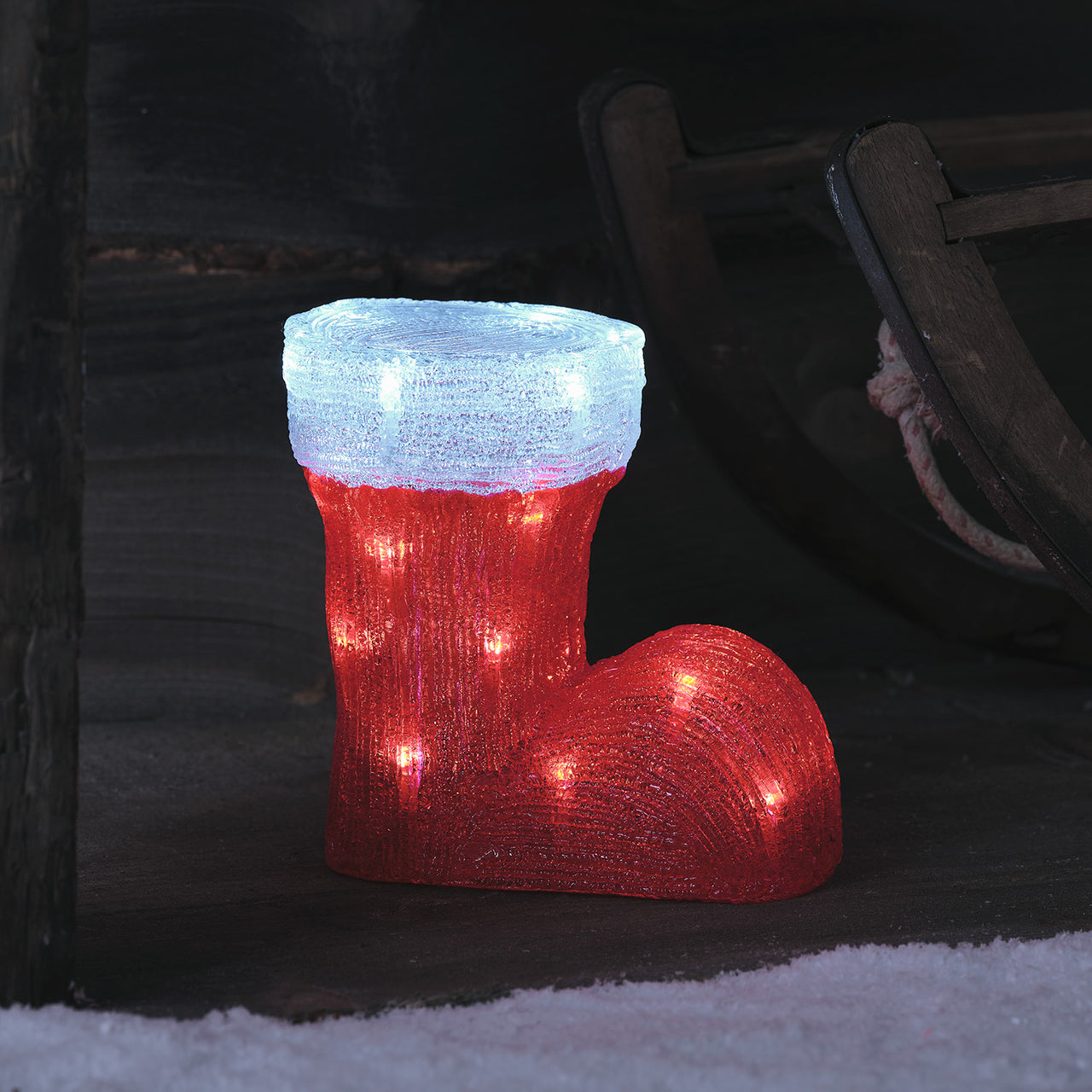 LED Acryl Weihnachtsstiefel und Weihnachtsmütze