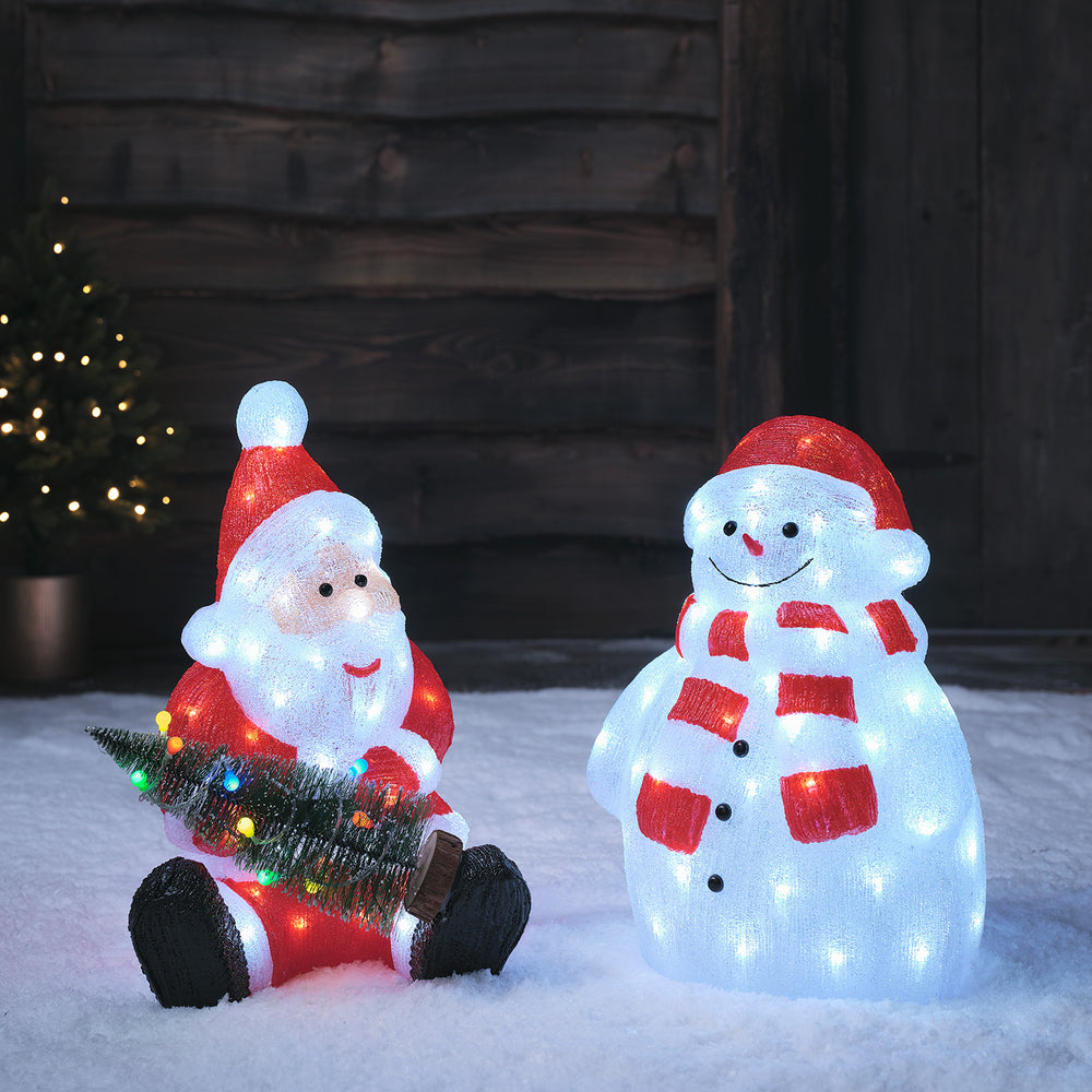 50cm LED Acryl Weihnachtsmann mit Tannenbaum