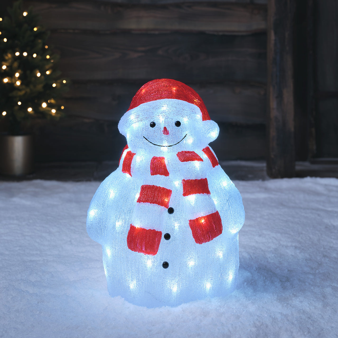 47cm LED Acryl Schneemann mit rotem Schal und Mütze