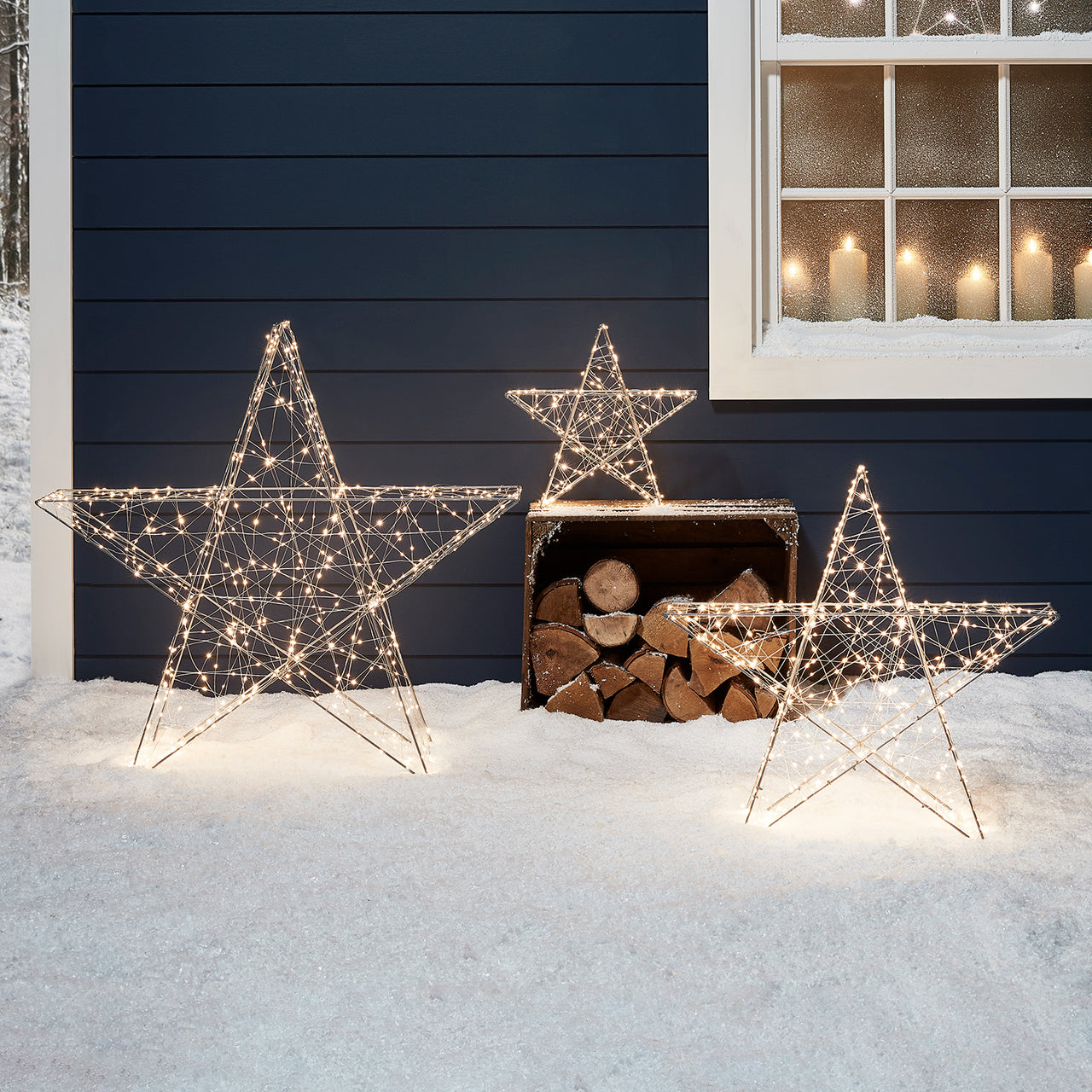 3er Set LED – außen Weihnachtsdeko Sterne