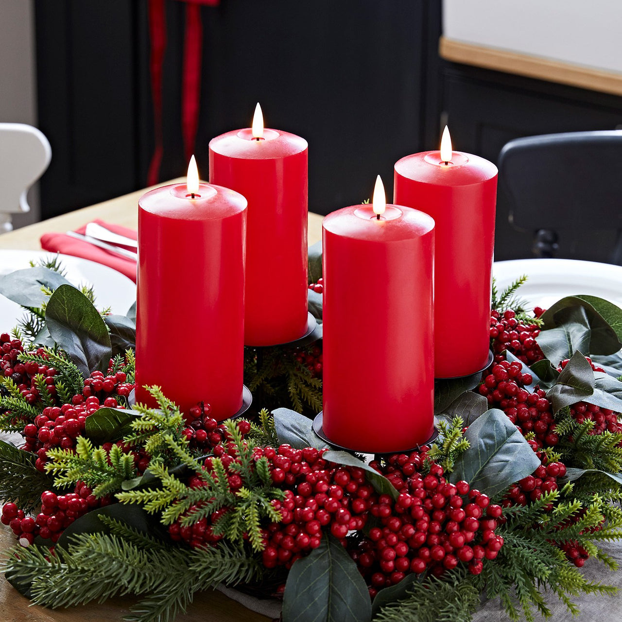 Adventskranz Mit Roten Beeren Inkl Truglow® Kerzenhalter Led – Rote 4er Set Kerzen