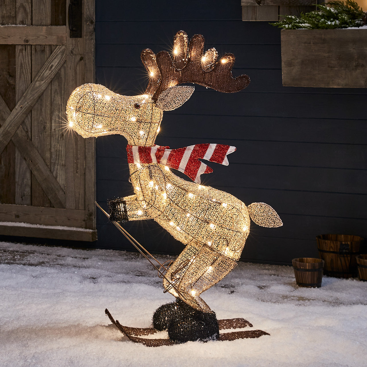 LED Weihnachtsfigur außen Elch auf Skiern –